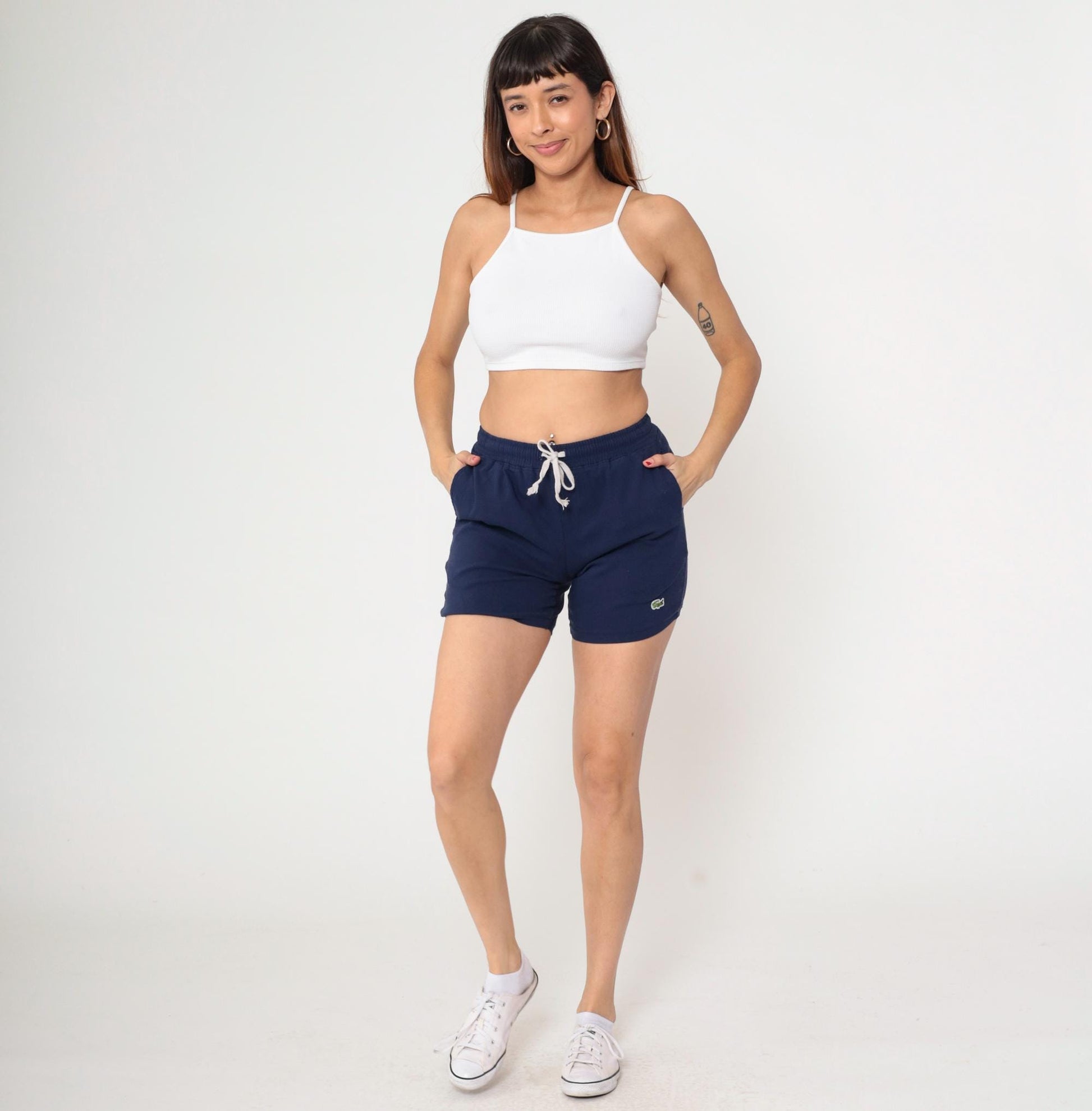 80s Navy Blue High-Waist Lounge Shorts Elastic Drawstring Extra Small