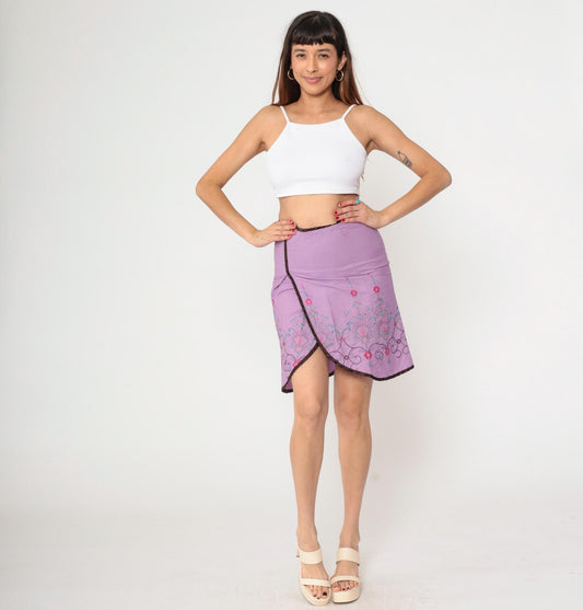 00s Heart Soul Floral Embroidered Mini Skirt Lavender Pencil Small