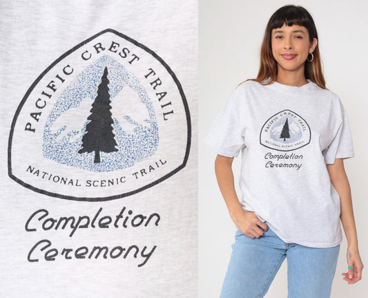 90s Pacific Crest Trail National Trails Day 1993 Graphic T-Shirt Grey Cotton Large L