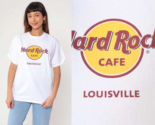 00s Hard Rock Cafe Louisville Kentucky Graphic T-Shirt White Cotton Large