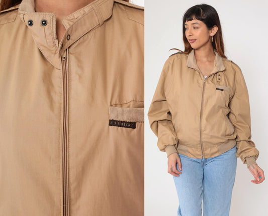 80s Members Only Tan Windbreaker Jacket Zip-Up Bomber Men's Extra Large