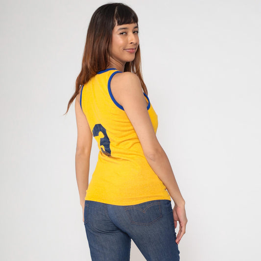 80s Russell Mills Yellow Ringer Tank Top #3 Athletic Small