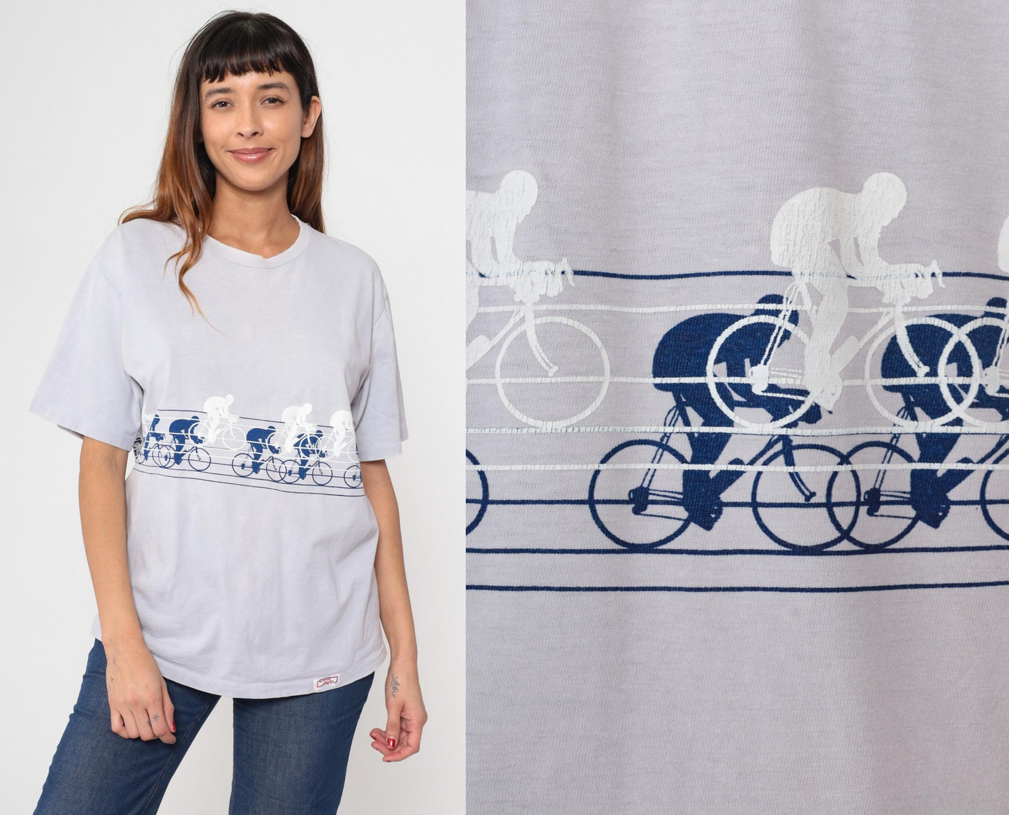 90s Crazy Shirt Hawaii Cycling Graphic T-Shirt Grey Cotton Crewneck Medium
