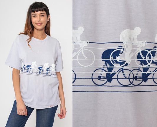 90s Crazy Shirt Hawaii Cycling Graphic T-Shirt Grey Cotton Crewneck Medium