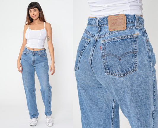 90s Levi's 560 High Waist Mom Jeans Blue Denim Tapered Leg Size 11