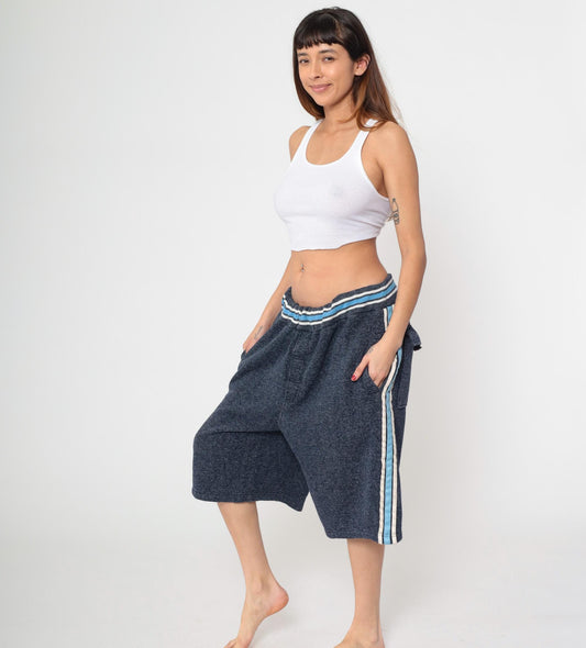 90s Delf Navy Striped Knit Shorts Wide Leg Athletic Extra Large XL