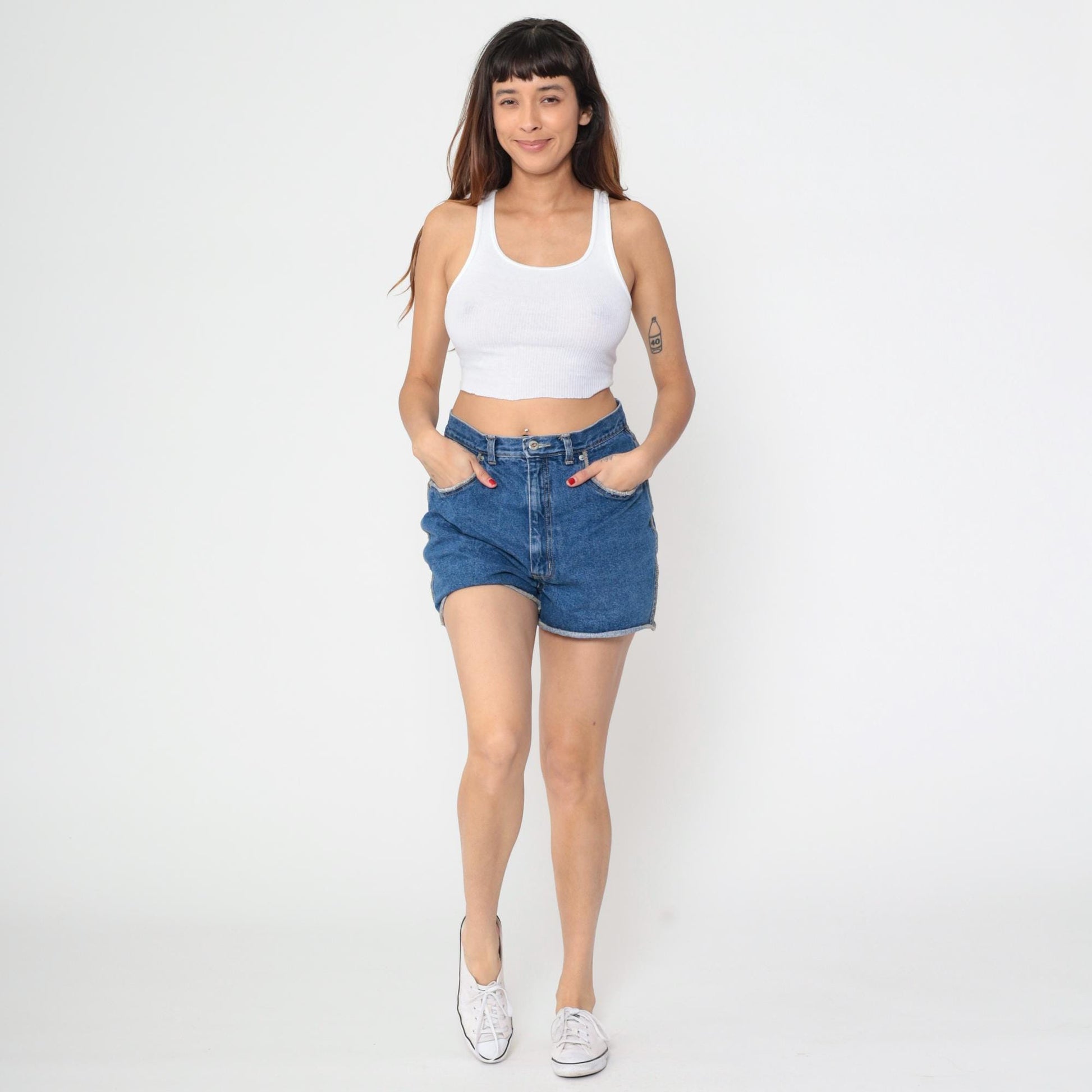 90s No Excuses Femme Fatale High-Rise Denim Shorts Blue Medium