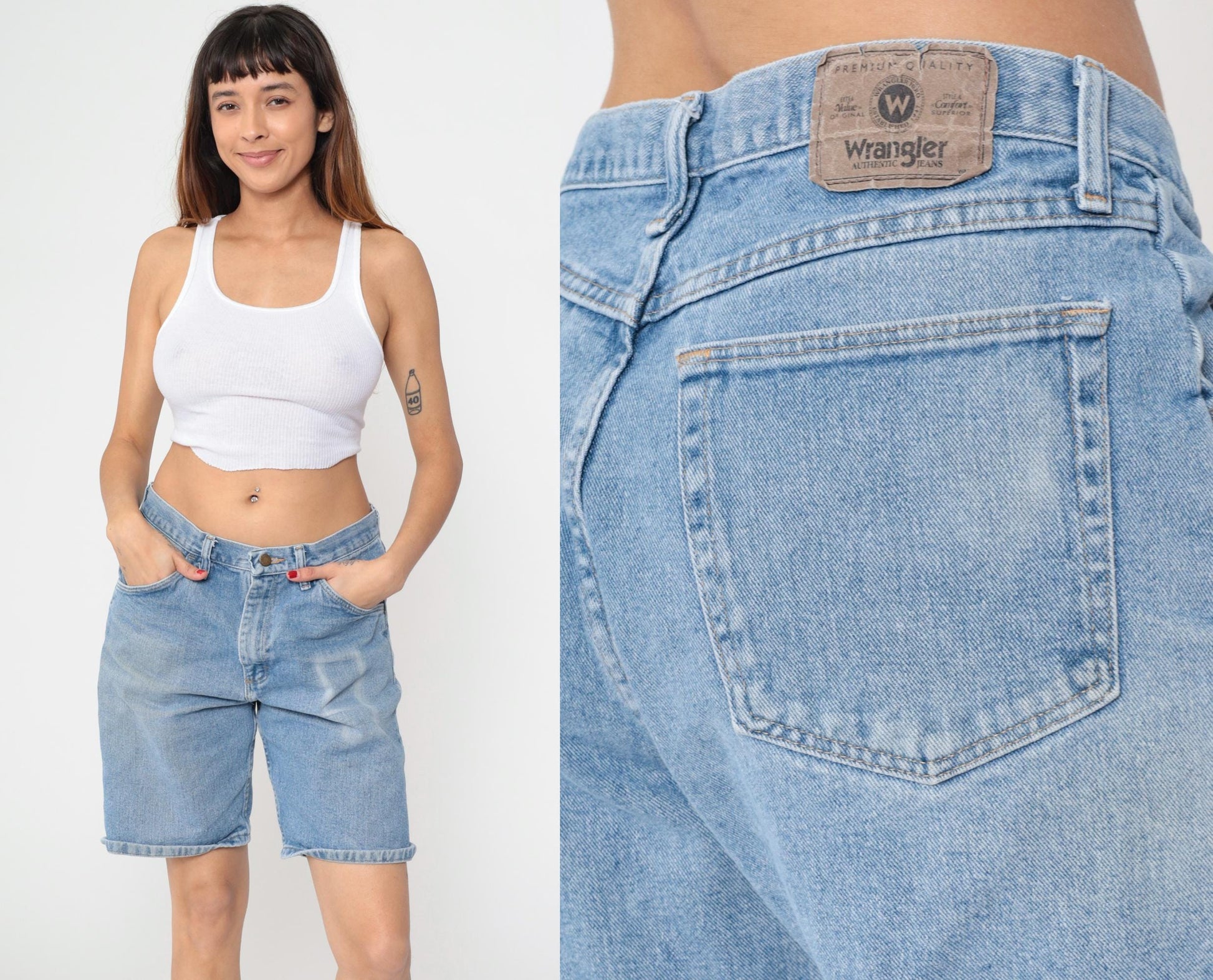 Y2K Wrangler High Waist Denim Shorts Blue Bermuda Relaxed Fit 33