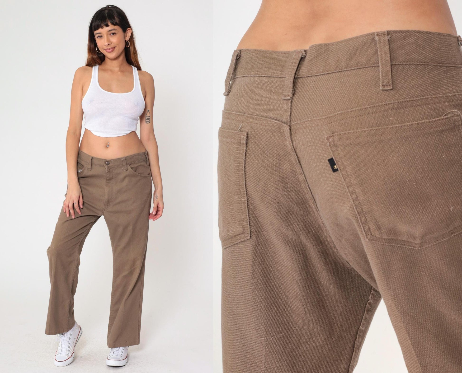 70s Levi's Sta-Prest Brown Straight Leg High Waist Trousers 36x32