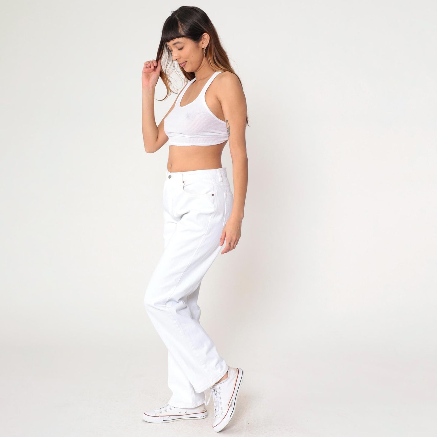 90s Guess White Denim High Rise Straight Leg Jeans 34x32 Medium
