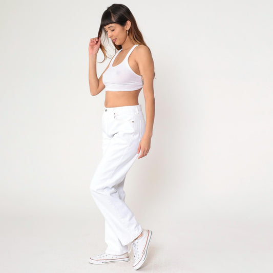 90s Guess White Denim High Rise Straight Leg Jeans 34x32 Medium