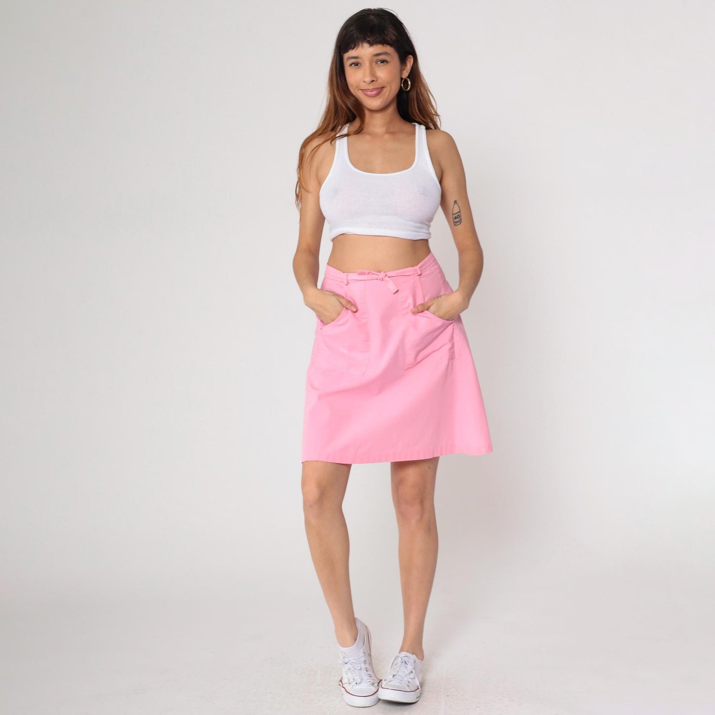 70s Pink Wrap Skirt High Waist Mini Length Pockets Small Medium