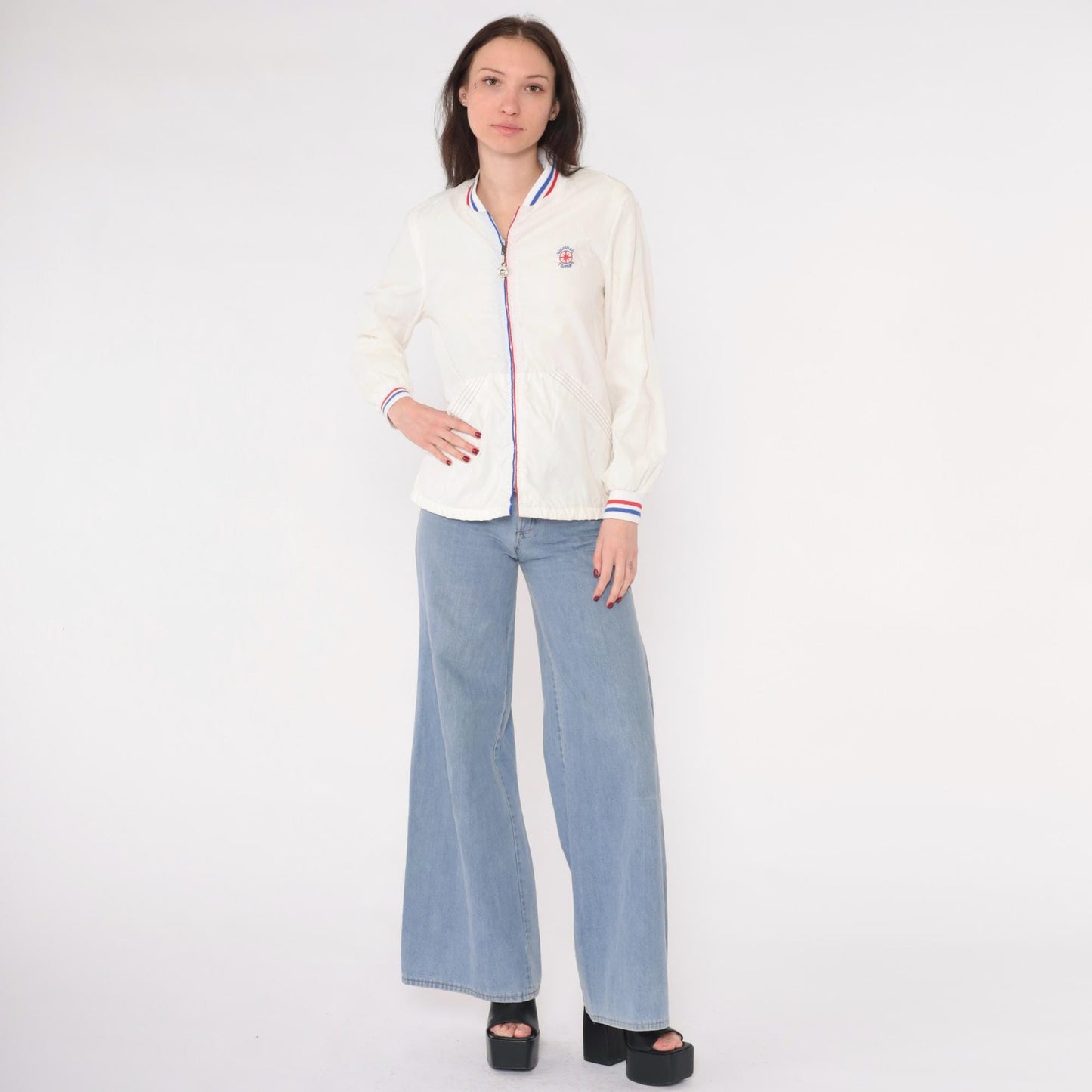 70s Weather Tamer Windbreaker Jacket White Striped Zip-Up Small S