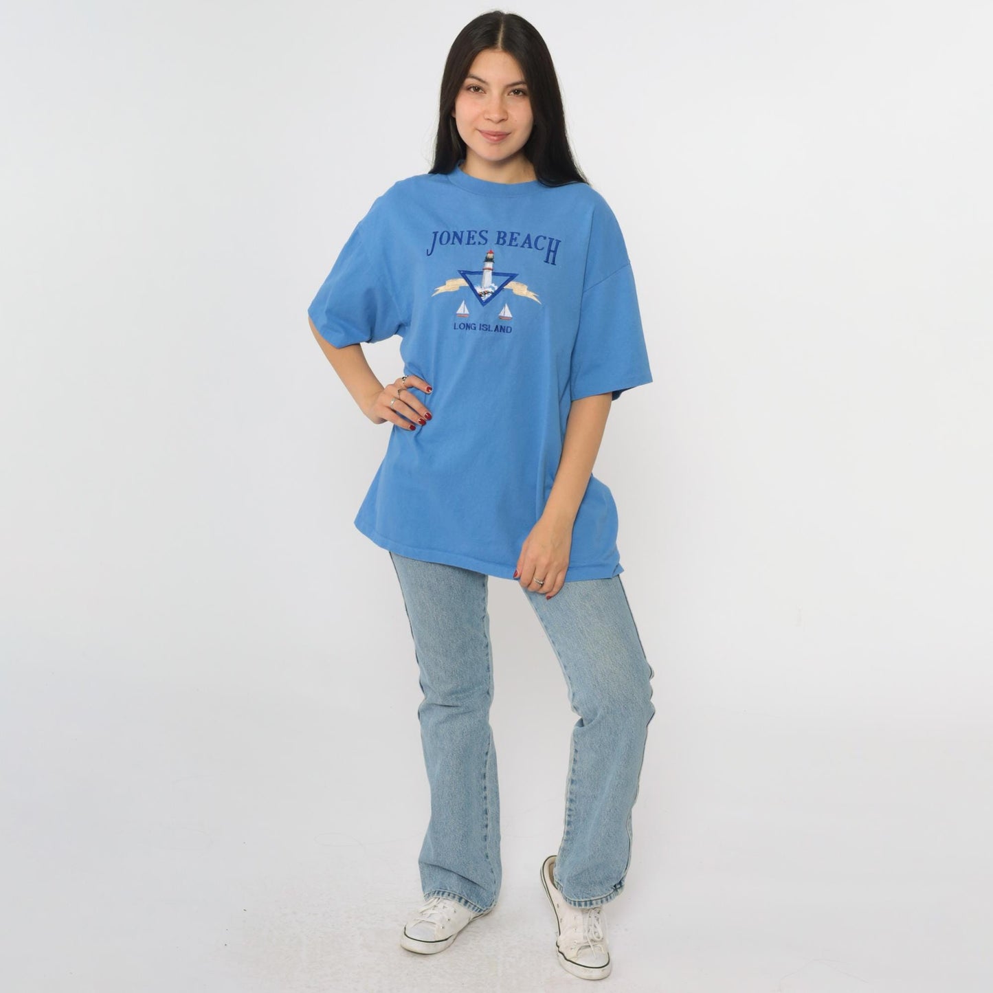 90s Jones Beach Long Island Lighthouse Embroidered T-Shirt Cotton Extra Large