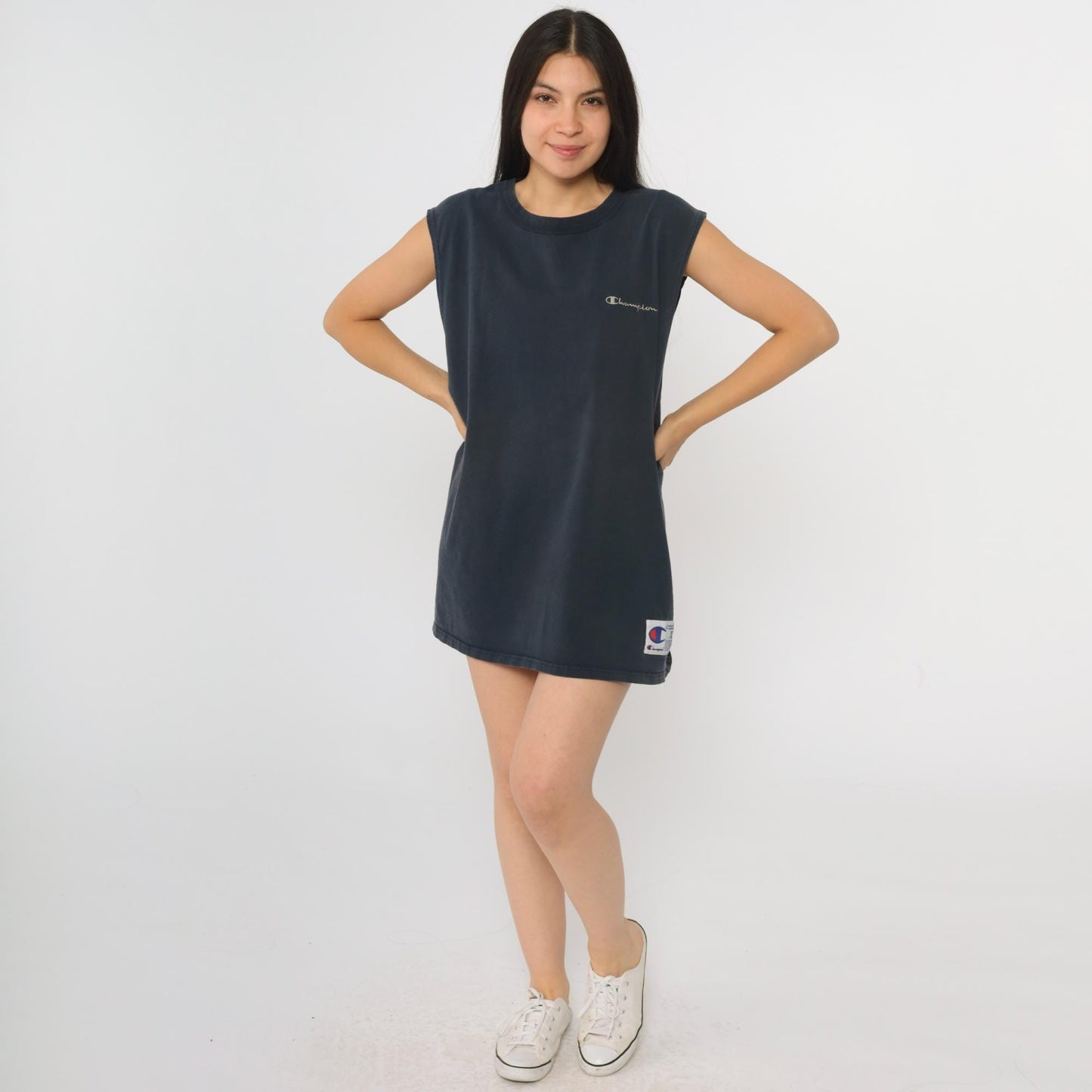 90s Champion Muscle Tank Navy Blue Embroidered Script Extra Large XL