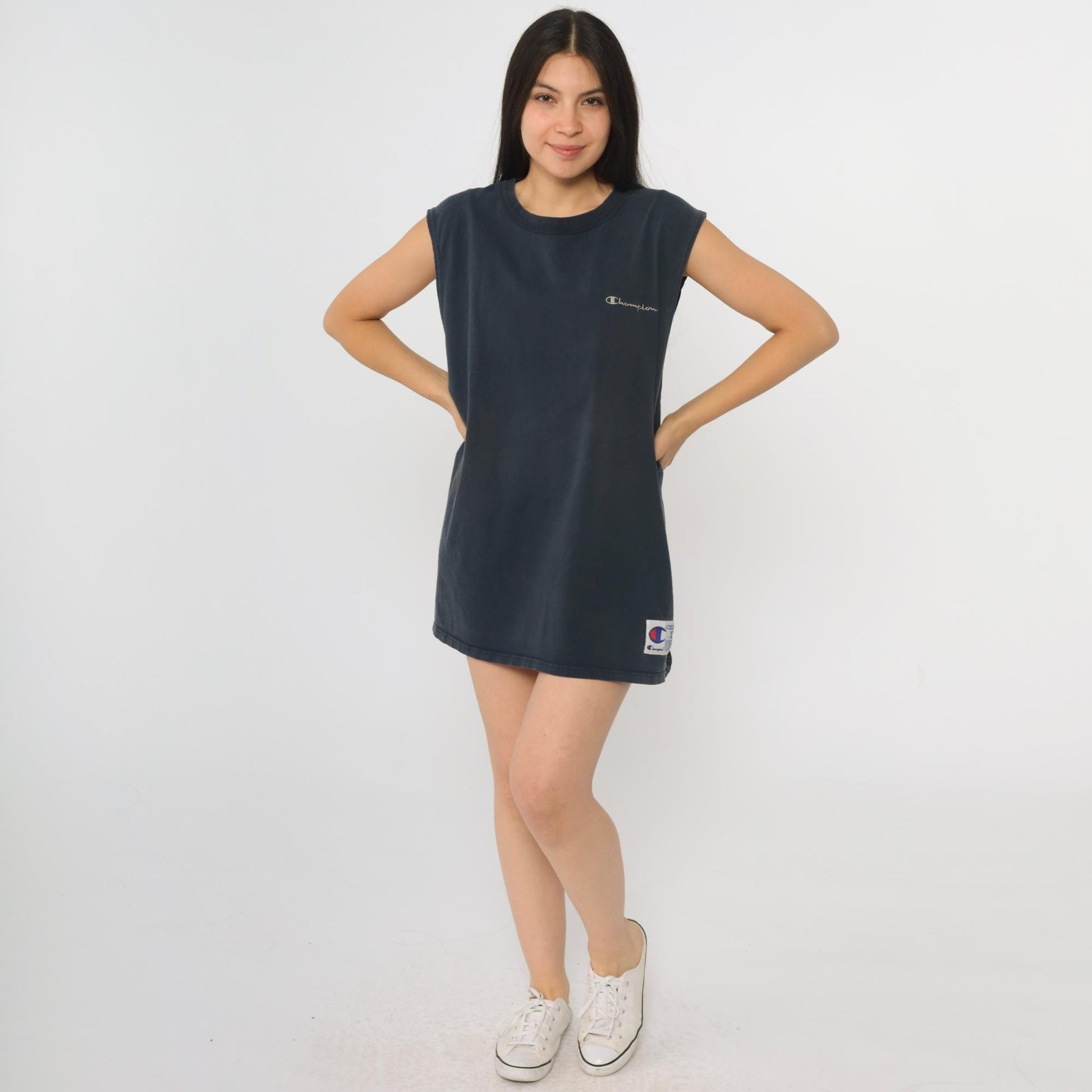 90s Champion Muscle Tank Navy Blue Embroidered Script Extra Large XL