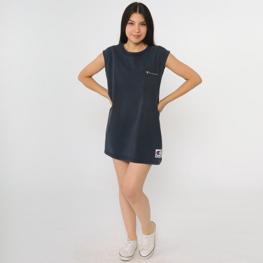90s Champion Muscle Tank Navy Blue Embroidered Script Extra Large XL