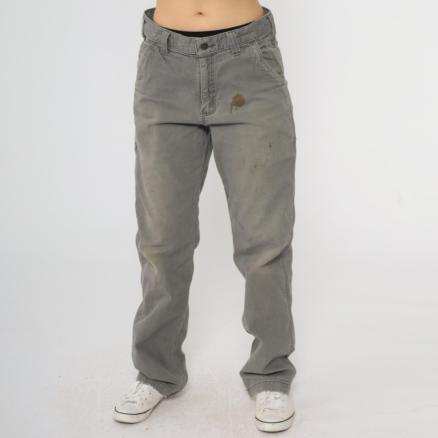 Y2K Carhartt Grey Utility Pants Straight Leg Distressed Men's 32x32