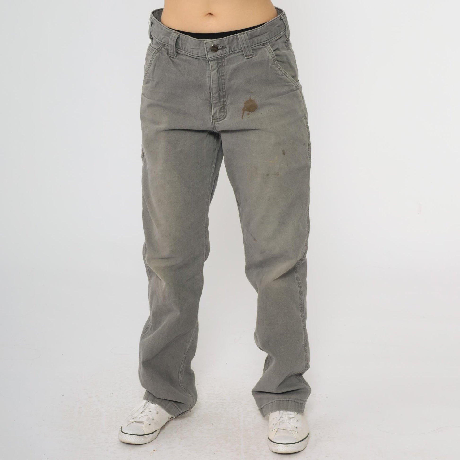 Y2K Carhartt Grey Utility Pants Straight Leg Distressed Men's 32x32