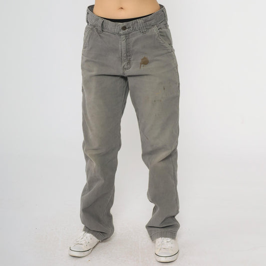 Y2K Carhartt Grey Utility Pants Straight Leg Distressed Men's 32x32