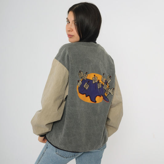90s Meredith Broadcasting Bomber Jacket Canvas Colorblock Grey Medium