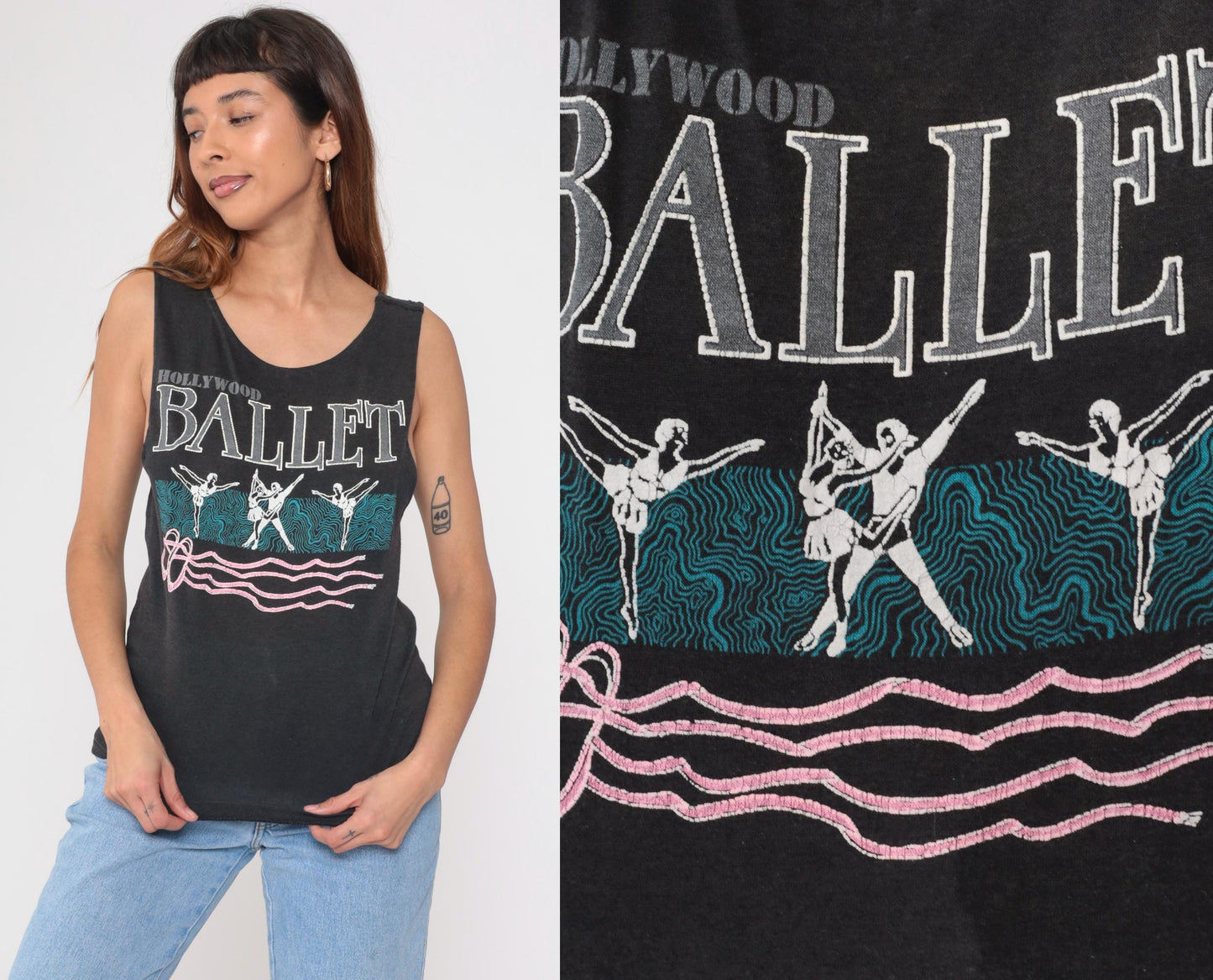 90s Hollywood Ballet Tank Top Black Graphic Sleeveless Small S