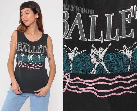 90s Hollywood Ballet Tank Top Black Graphic Sleeveless Small S