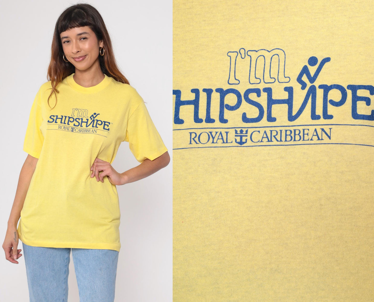 80s Royal Caribbean Cruises Graphic T-Shirt Yellow Single Stitch Small