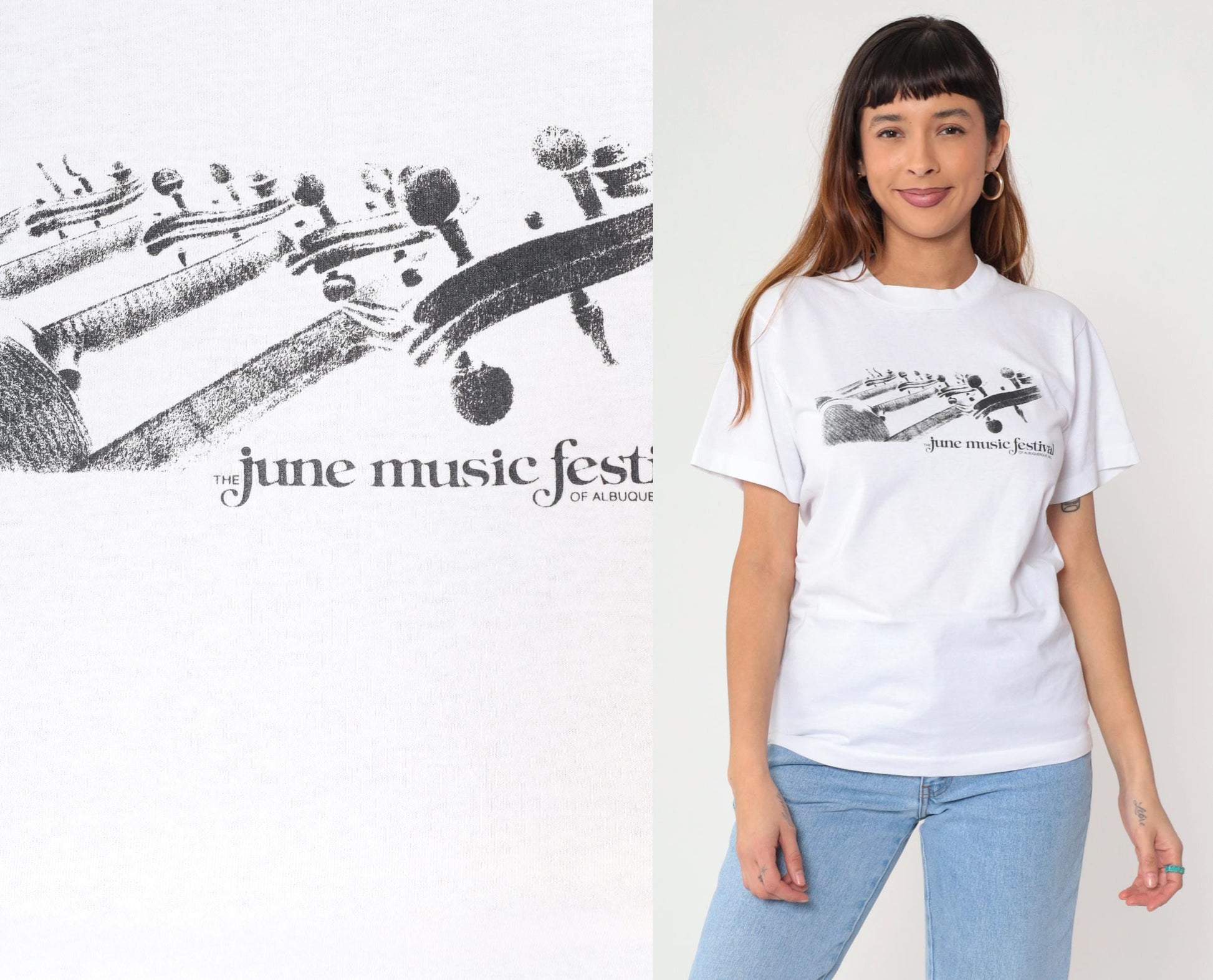90s June Music Festival Albuquerque Graphic Tee Violin Print White Small