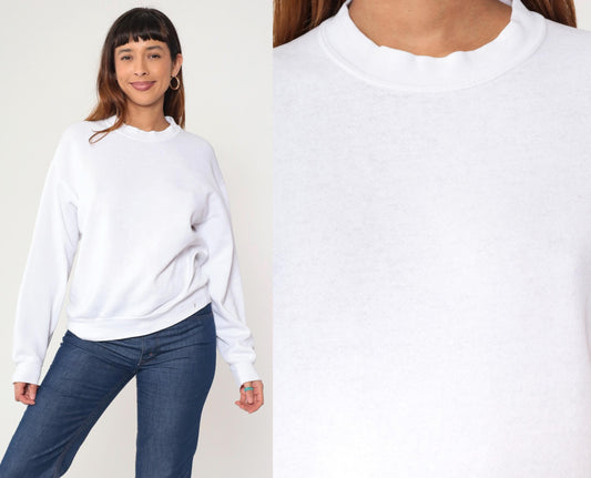 90s Jerzees White Crewneck Sweatshirt Slouchy Pullover Medium