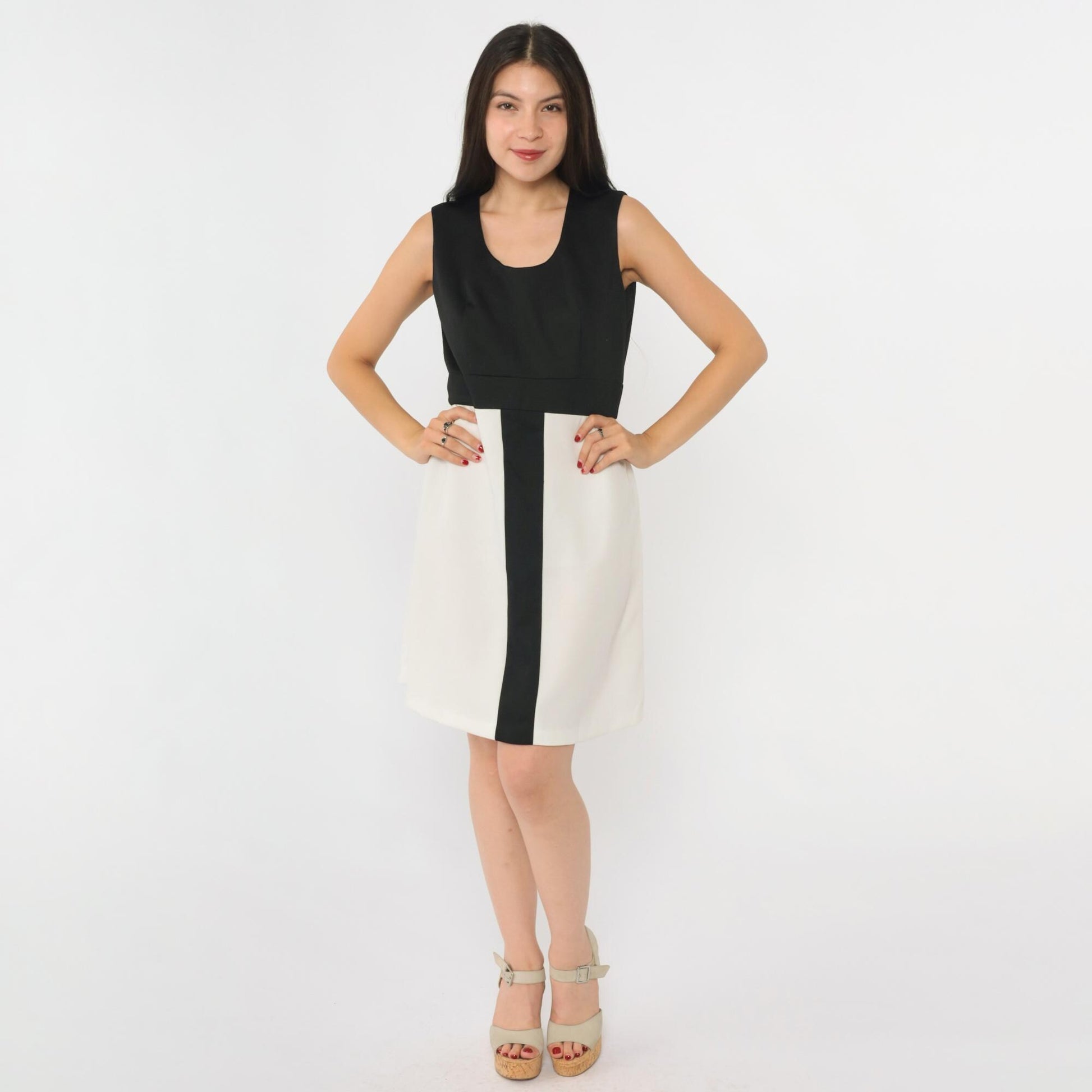 60s Mod Color Block Mini Dress Black White Striped – Shopexile
