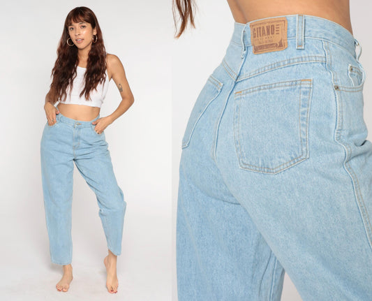 90s Gitano Mom Jeans Blue High Waisted Tapered Denim Medium