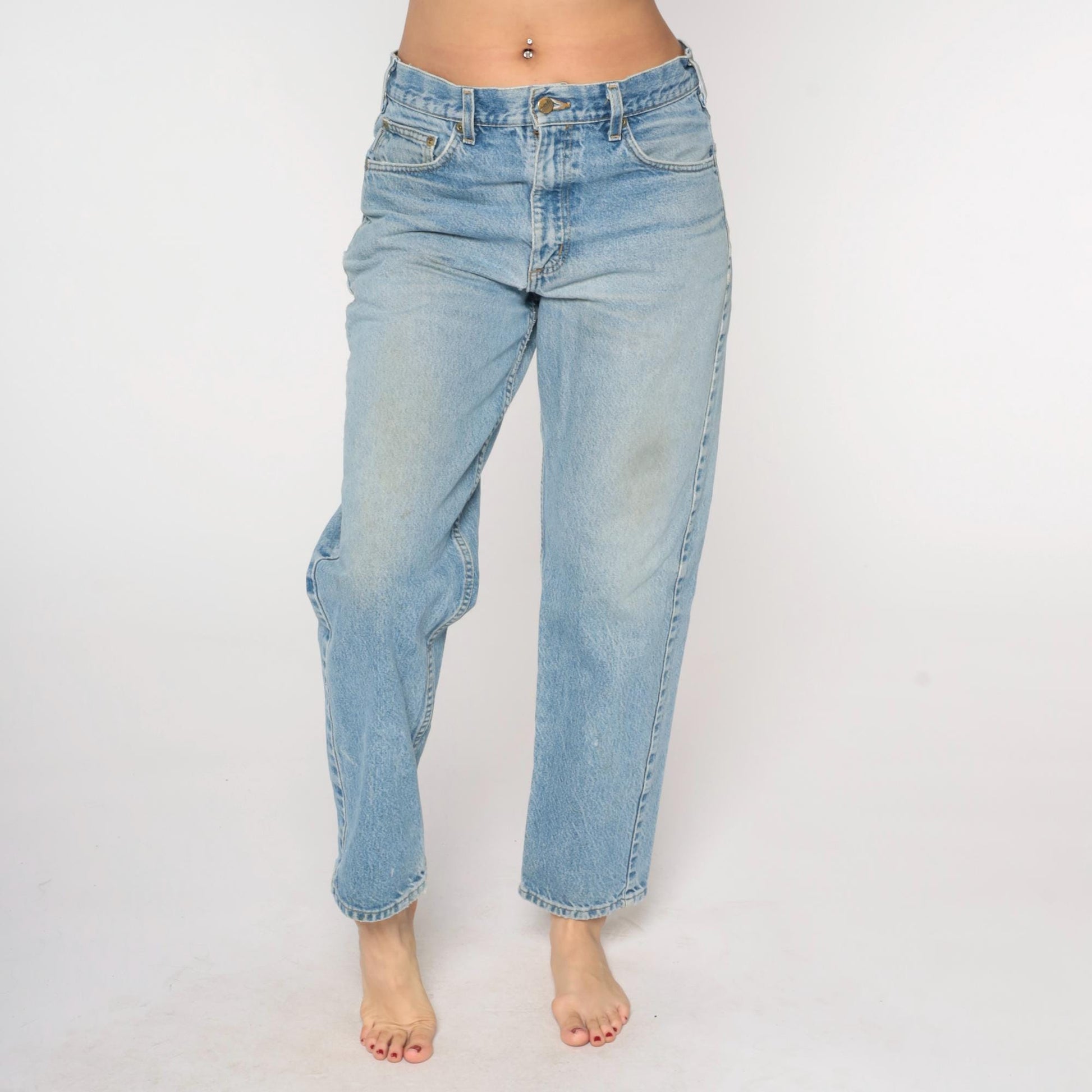 90s Carhartt Distressed Denim Jeans High Rise Straight Leg Blue 33x30