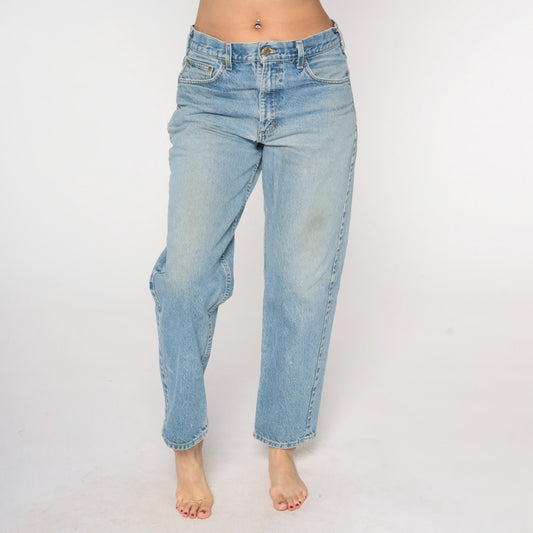 90s Carhartt Distressed Denim Jeans High Rise Straight Leg Blue 33x30