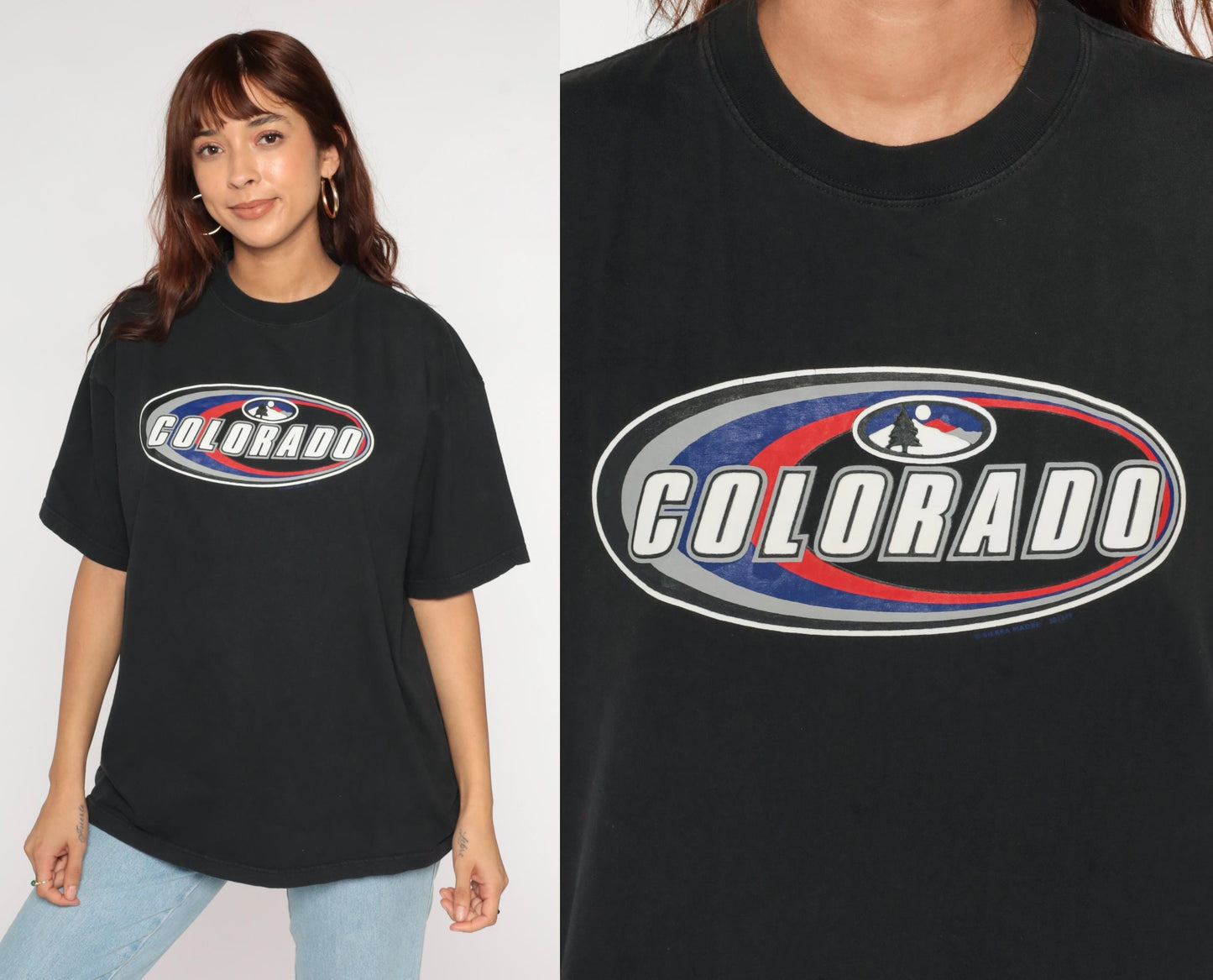 90s Colorado Mountain Graphic T-Shirt Black Cotton Crewneck Extra Large