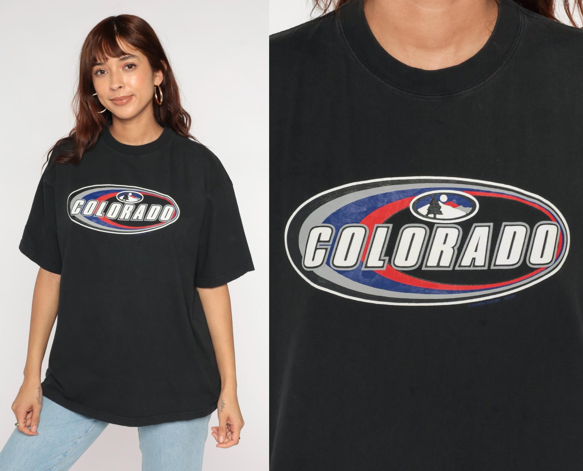 90s Colorado Mountain Graphic T-Shirt Black Cotton Crewneck Extra Large