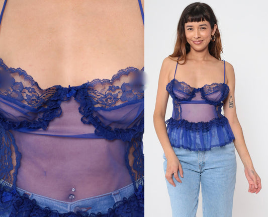 80s Fredericks of Hollywood Purple Lace Camisole Underwire Bustier Medium