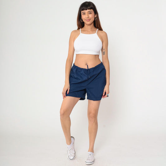 Y2K Nike Navy Nylon Athletic Shorts Elastic Waist Medium