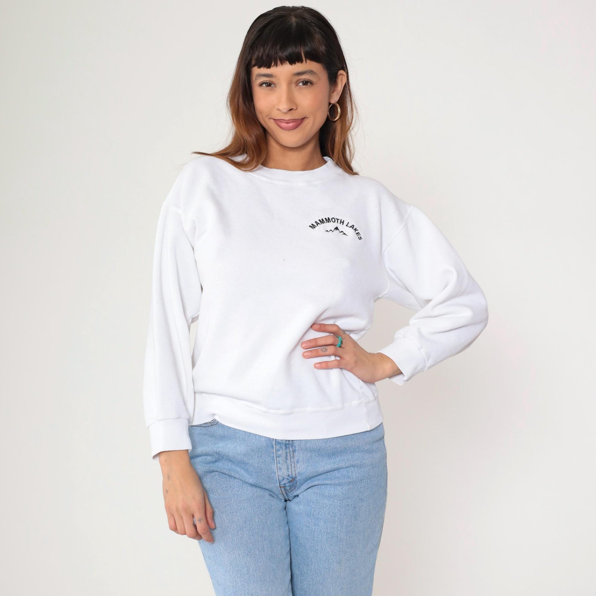 90s Mammoth Lakes California Embroidered Mountain Sweatshirt White Crewneck Medium M