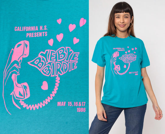 80s Bye Bye Birdie California High School Musical Graphic Tee Turquoise Pink Medium
