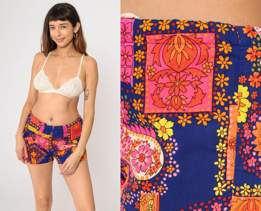 70s Kane Kai Hawaii Swim Trunks Paisley Neon Floral Print Medium