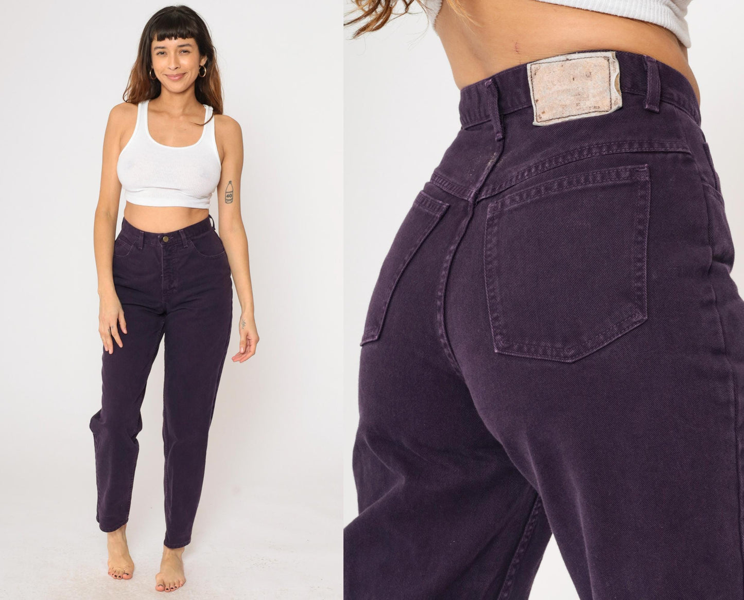 90s Moda Intl Purple High-Rise Mom Jeans Tapered Denim Small