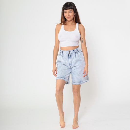 80s Acid Wash Denim Shorts Pleated High Rise Blue Jean Shorts Small 7