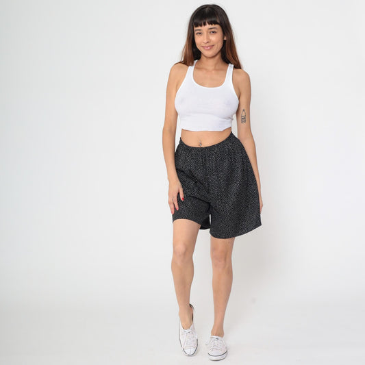 90s Black Polka Dot High-Waist Shorts Elastic Waist Extra Small XS