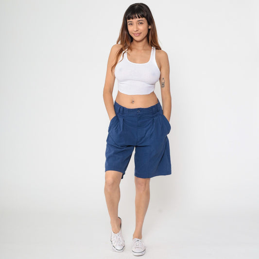 90s Gitano Navy Pleated High-Waist Shorts Large 34