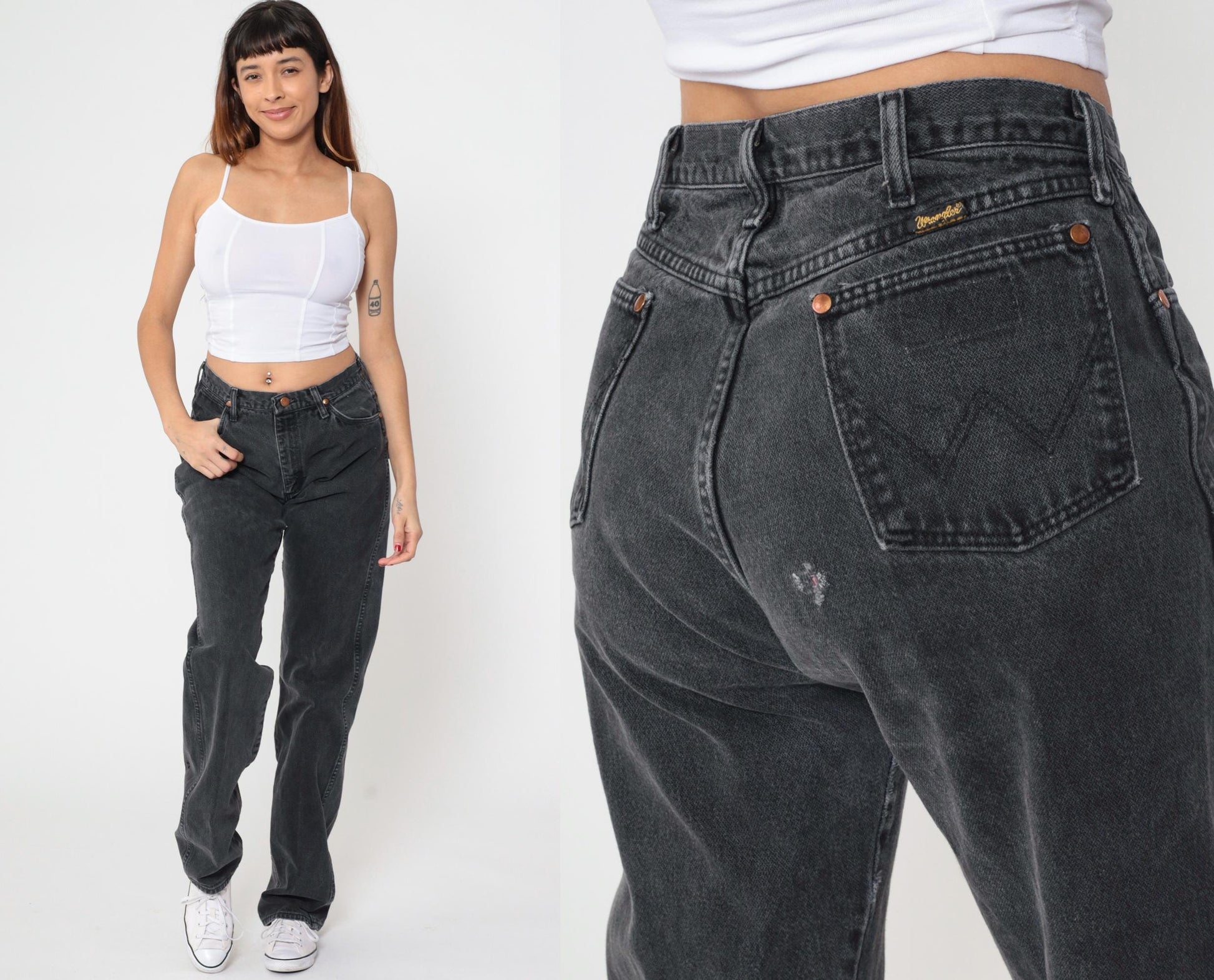 90s Wrangler Black Denim Jeans Straight Leg High Rise 31 x 36