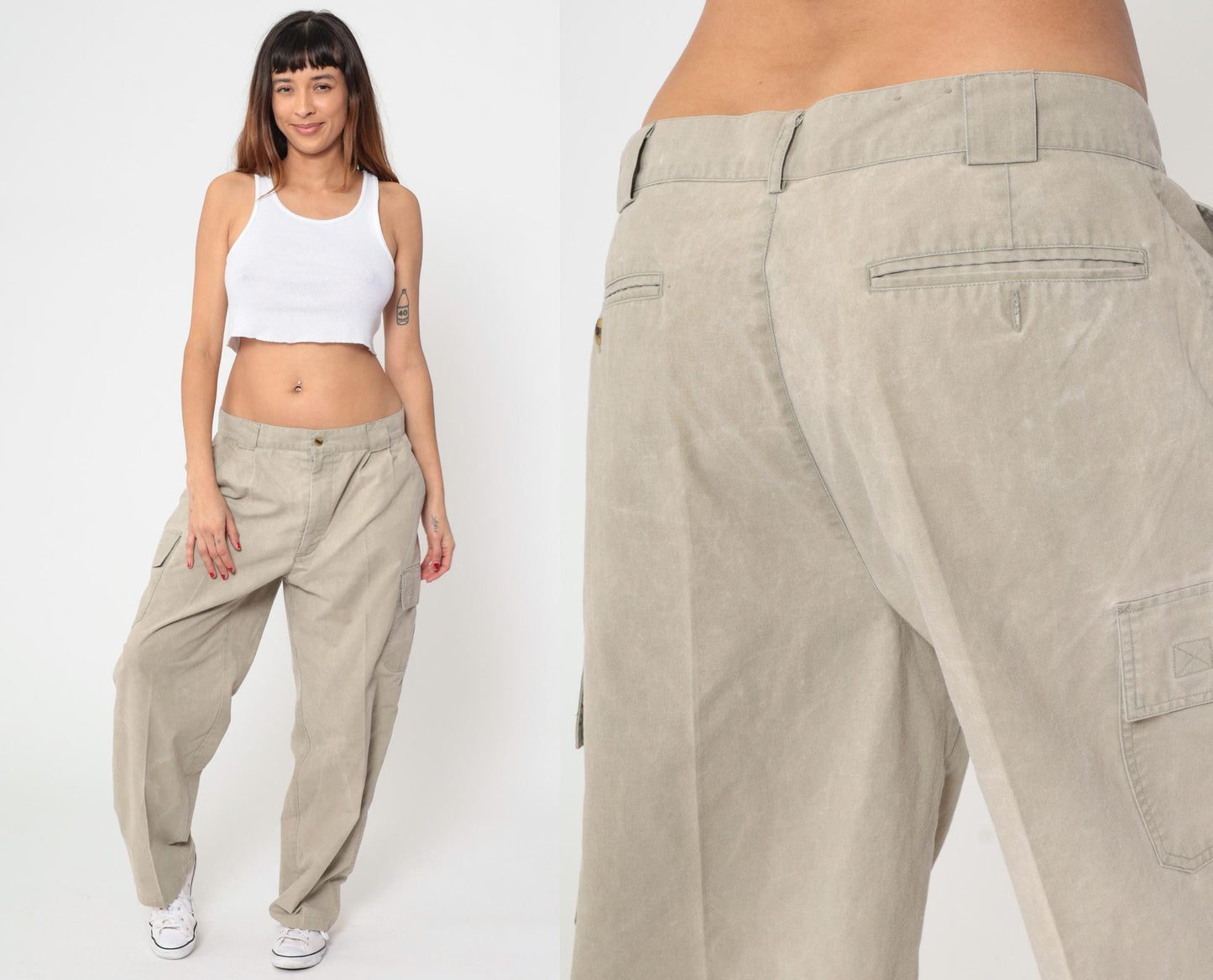 90s Bugle Boy Khaki Cargo Pants Pleated Straight Leg Men's 36x30