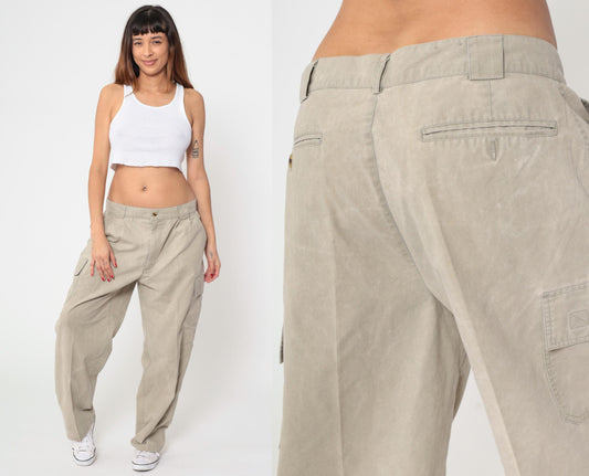 90s Bugle Boy Khaki Cargo Pants Pleated Straight Leg Men's 36x30