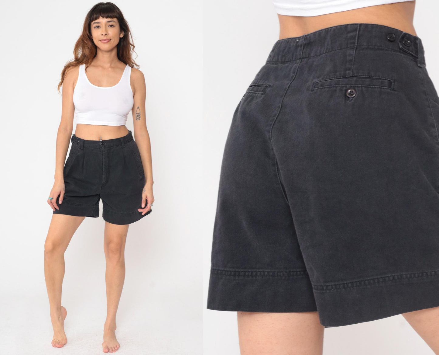 90s Gap Black High-Waisted Pleated Shorts Cotton Medium