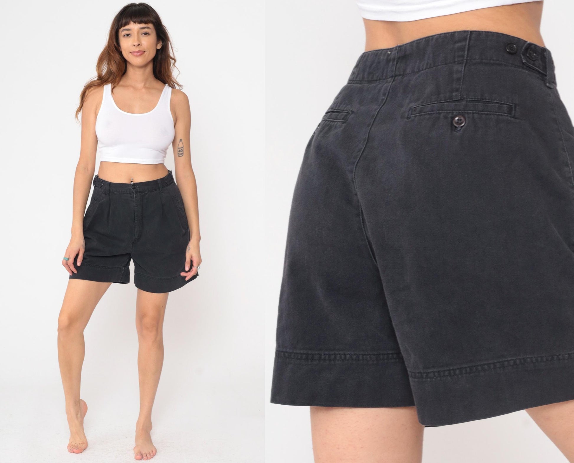 90s Gap Black High-Waisted Pleated Shorts Cotton Medium